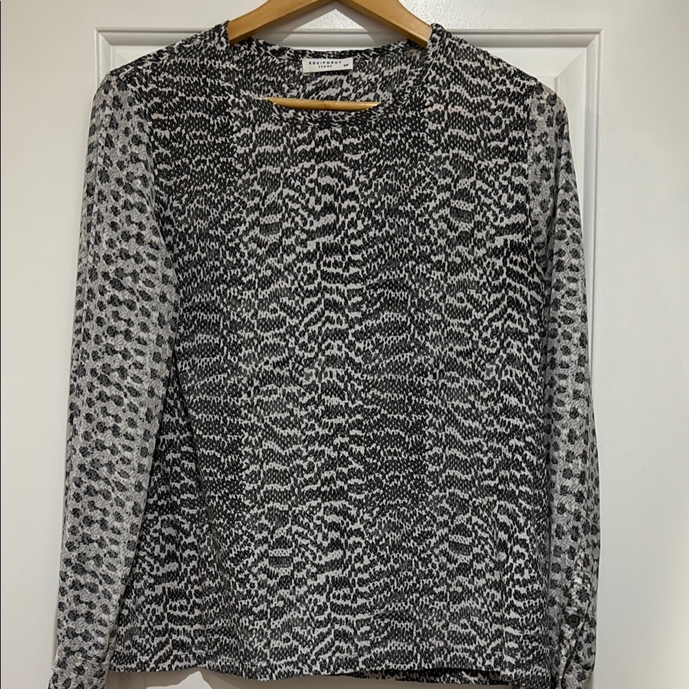 Equipment Black and White Fitted Long Sleeve Blouse